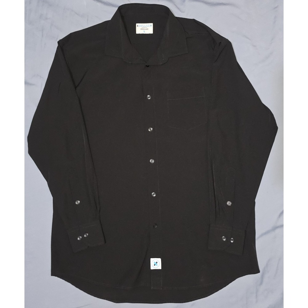 &Collar Mens Large Black Range Shirt Quick Dry Button‎ Up Long Sleeve Stretch